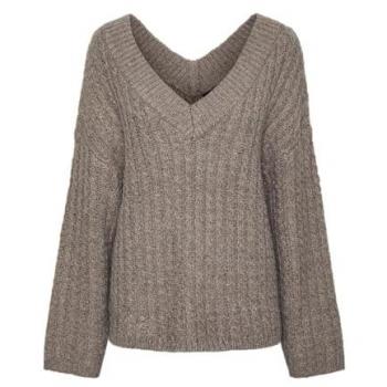 Veste pull à col V en maille ajourée – taupe neutre, M, pour femmes