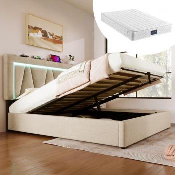 Lit coffre matelas inclus 160x200cm beige