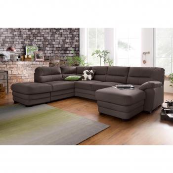 COTTA Royale U-Form Polstergarnitur, braun, mit Hocker und Bettfunktion