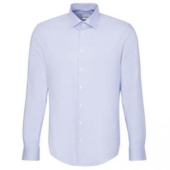 Businesshemd SEIDENSTICKER, Herren, Gr. M (39), normale Ärmellängen, blau (mittelblau), 100% Baumwolle, unifarben, Strukturmuster, tailored fit, Langarm 2-Knopf-Manschette, Hemden, Shaped Kentkragen Struktur