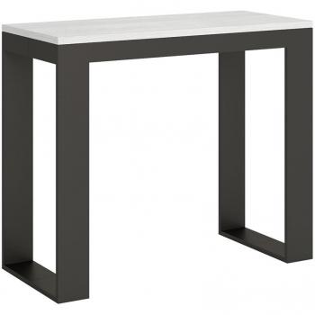 Evolution 5 : Console Extensible Bois/Acier – 2 Pieds Blanc, 5 Rallonges