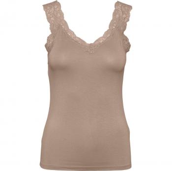 Pieces Damen Shirttop Barbera, Spitzenbesatz, XS, Taupe
