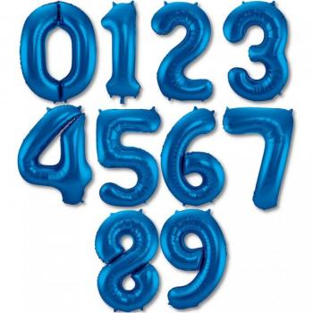Buntes Folienballon-Set: 86 cm, Blau, Zahl 0