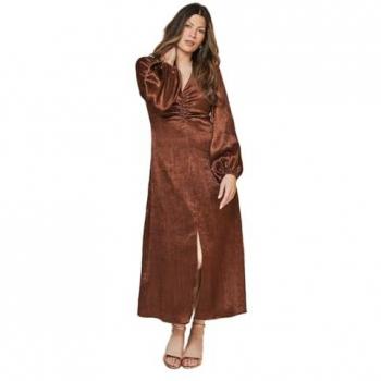 Elegant Bronze Ruched Satin Midi