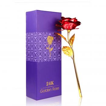 Fiore di Rosa 24K Placcato Oro Rosé con Confezione Regalo Miglior Regalo per San Valentino, Festa della Mamma, Natale e Compleanno (Con Colori Variabili: D'Oro, Rosso, Viola e Blu)