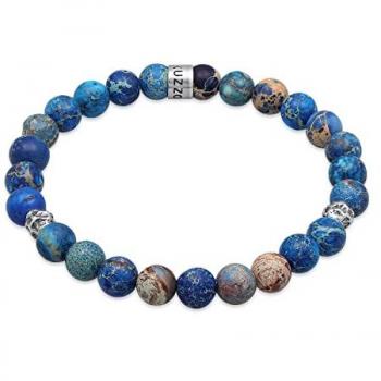 Kuzzoi Herren Armband aus blauen Achat Perlen mit 925 Silber, Chakra Energiearmband, Steinarmband 1 ct