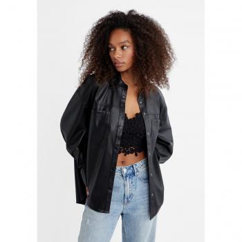 Stradivarius Black Faux Leather Top XS
