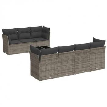 Set Divano da Giardino in Polyrattan 8 pz con Cuscini Grigi