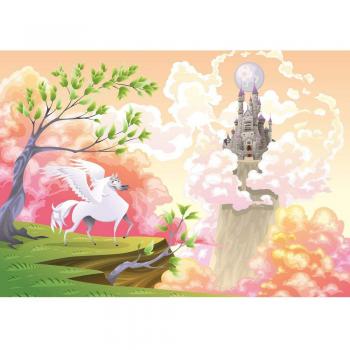 Einhorn-Märchen-Vliestapete Pastellfarben – 350 cm × 245 cm