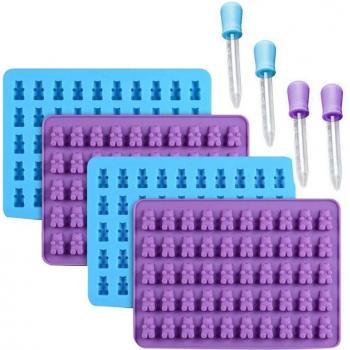 50-Cavity Colorful Silicone Gummy Bear Mold with 4 Droppers for DIY Treats