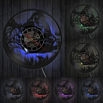 Horloge murale en disque vinyle Gorille à lumière LED colorée