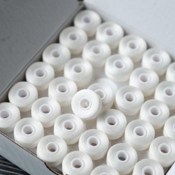 Prewound Bobbin Thread L Size White Sideless for Machine Embroidery, 144pcs