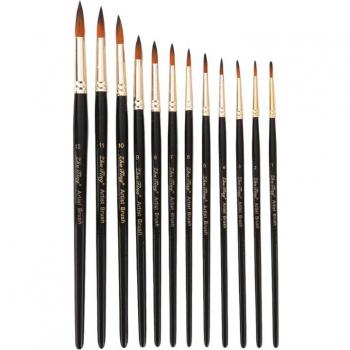 Kit de 12 Pinceles de Nylon con Formas Diferentes, Ideales para Pintura en Técnica Acuarela y Gouache