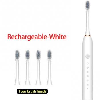 Sonic Toothbrush with USB Rechargeable Battery, 6-Speed Functionality, and 4 Soft Brush Heads