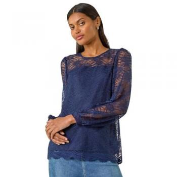 Top à dentelle bleue « Roman » jersey élasticé