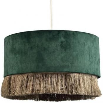 Chic Forest Green Soft Velvet Round Light Shade with Gold Details