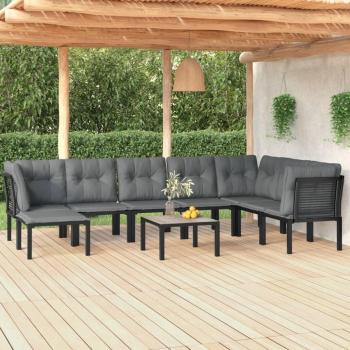 Set de mobilier de jardin 9 pcs noir et gris résine tressée
