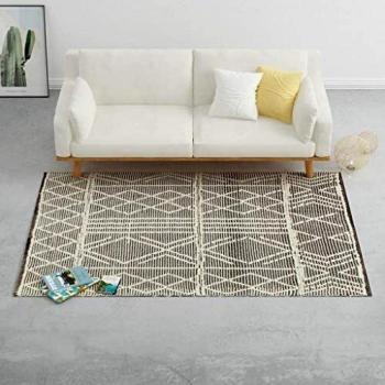 Teppich Handgewebt aus Wolle 120×170 cm in Schwarz und Weiß