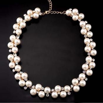 Radiant White Faux Pearl Rhinestone Collar Necklace – Perfect Valentine Gift