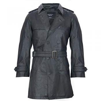 Black Leather Trench Coat for Men