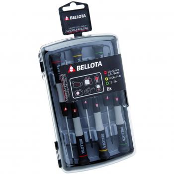 Jeu de 6 tournevis de précision Bellota 6250 (Torx 5, Torx 6, PH00, PH0, Plano 1,5×60 mm, Plano 2,5×75 mm)