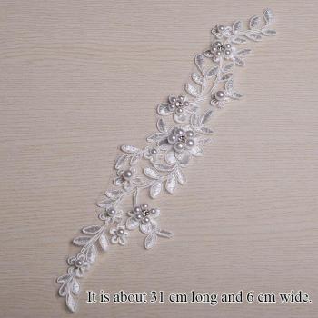 Hand-Sewn Pearl Lace Decorative Applique for DIY Dresses in Blue