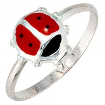 JOBO Kinderring „Marienkäfer“ in 925 Sterling Silber, rot-schwarze Lackdetails – Gr. 48