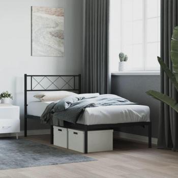 Cadre de lit Métal Prolenta Premium 90x190 cm – sans matelas, tête de lit noire
