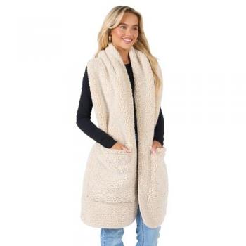 OHS Beige Teddy Marl Fleece Scarf with Hand‑Warm Pockets