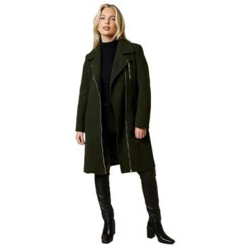 Petite Women's Forest Green Fur Zip Belted Wrap Coat