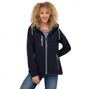 Wasserabweisende Softshell-Jacke für Damen, große Größen, Fleece-Innenseite, Kapuze, blau, Größe M