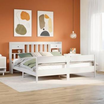 Vidaxl's Bookcase Bed in White without Mattress, Constructed from Solid Wood Pine, Measures 200x200cm