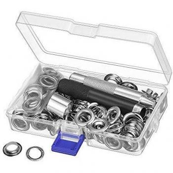 Grommet Eyelet Kit with 100 Sets and Setting Tool for Fabric and Curtains