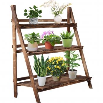 Outsunny Wooden Plant Stand, 3 Tier Folding Flower Display Shelf, Garden Planter Ladder Rack, Outdoor Backyard, 100L x 37W x 93H cm