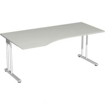 Table de travail PALENQUE avec extension droite, pieds en C, forme libre, dimensions 1800 x 800/1000 x 720 mm, gris clair