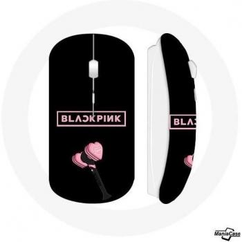 Mouse wireless con logo Blackpink rosa e sfondo nero, effetto luminoso