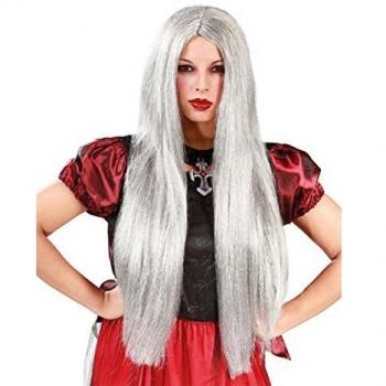 Peluca de bruja melena larga gris