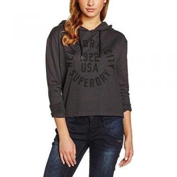 SUPERDRY Crop Hoodie Gráfico Nórdico, Ropa Deportiva Femenina, Negro (Blackened Washed Blackyle), XL