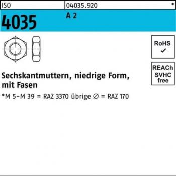 Reyher Sechskantmutter niedrig ISO 4035 100 Stück