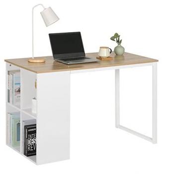 Bureau Moderno con Libreria in Legno + Accenti Bianchi – Woltu