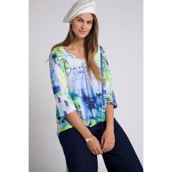 Women's Plus Size Sea Adventure Print V-Neck Top, Blue, 32/34