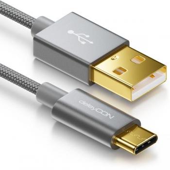 DeleyCON USB-C Ladekabel 2m mit Nylonummantelung und Metallsteckern