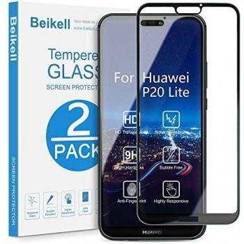 Beikell protector de pantalla para Huawei P20 Lite, 2 piezas, 9H dureza, cristal templado, sin burbujas, resistente a arañazos, con microfibra