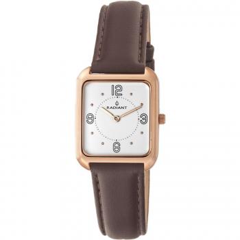 Radiant Mujer: Reloj Analógico Cuadro Plata, Correa Piel