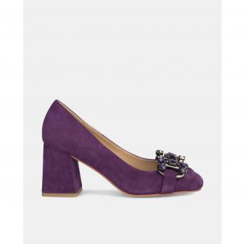 Alma en Pena, Size 6 UK Women's Purple Leather Pump with Decorative Strap