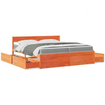 Sommiers et Matelas Cire Marron 200x200 cm, Lit à Tiroirs VidaXL