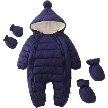 Bobora Baby Winter One-Piece Snowsuit with Footies and Pompom Hood 0-24M