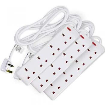 Pro-Elec White 2m Extension Lead with 4 Gang Way and Multi Socket Mains Strip