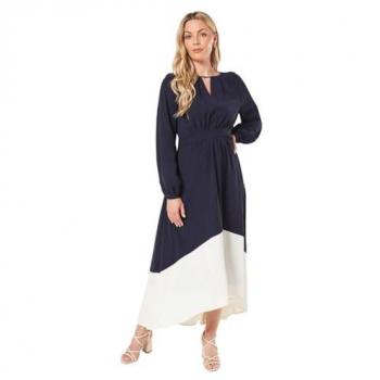 Women's Green Colour Block Belted High Low Maxi Dress