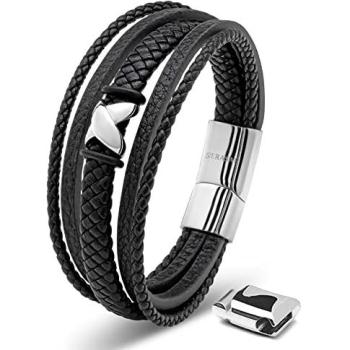 Chaîne cuir argentée pour homme – Bracelet SERASAR